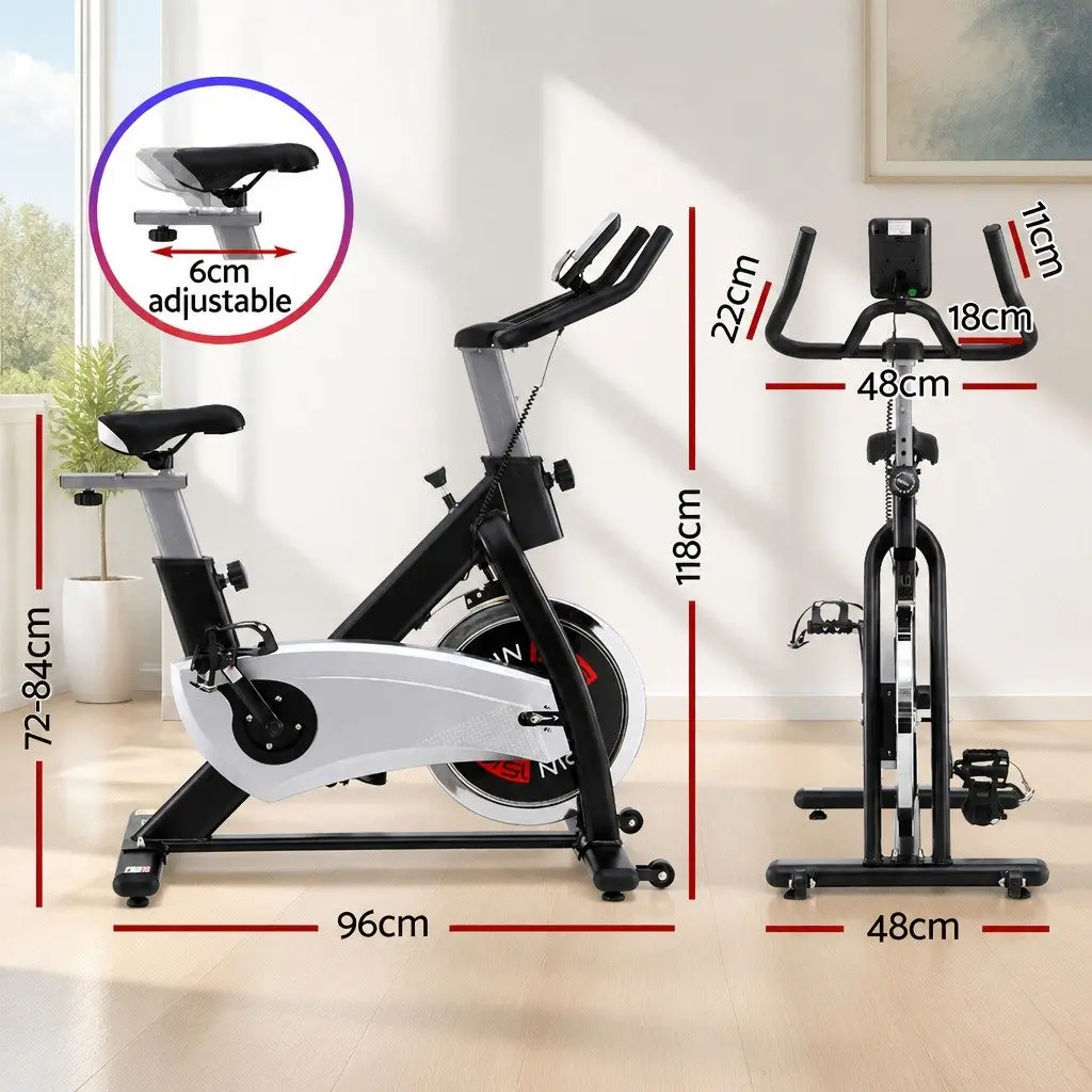 Exercise Bike Silver 15kg Flywheel Adjustable Resistance LCD Display Home Gym Fitness