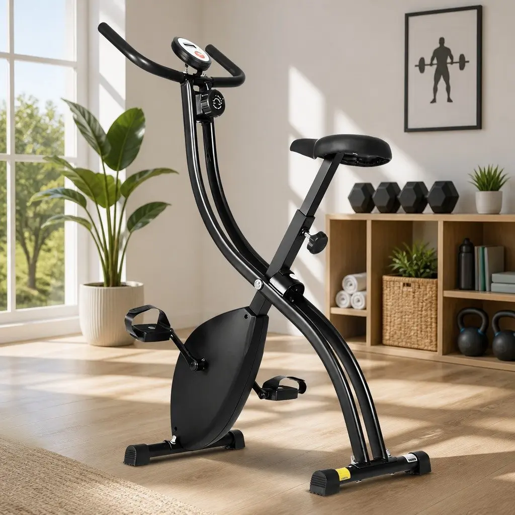 Folding Exercise Bike Black Compact Magnetic Resistance Indoor Cycling Fitness Machine