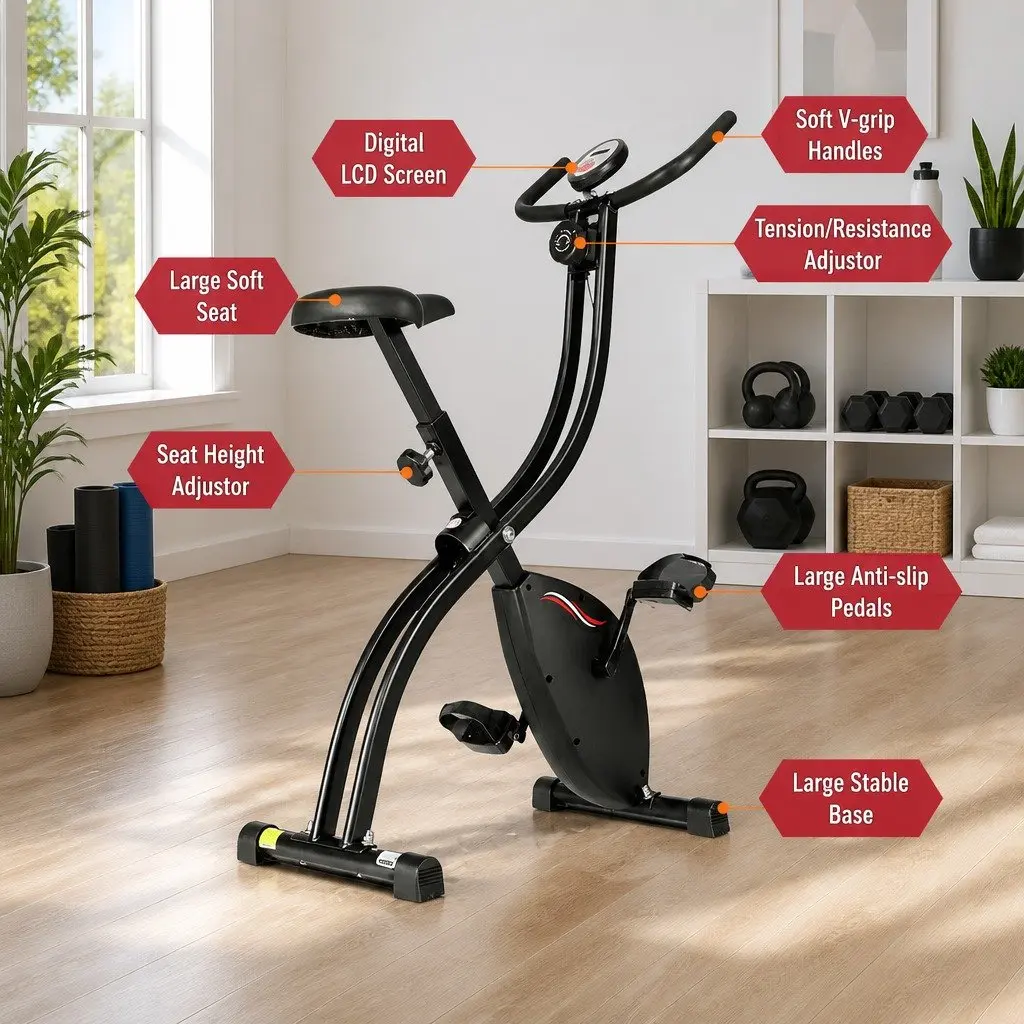 Folding Exercise Bike Black Compact Magnetic Resistance Indoor Cycling Fitness Machine
