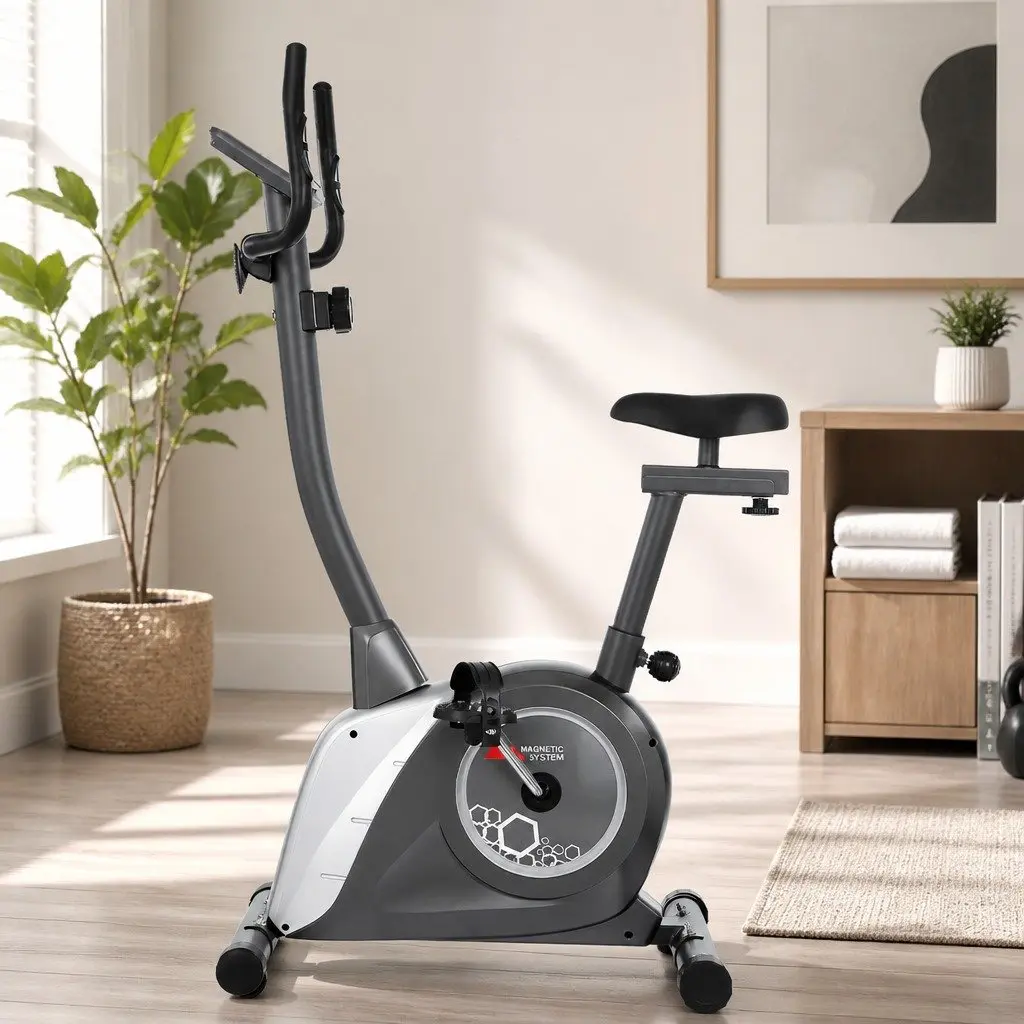 Exercise Bike Grey Adjustable Magnetic Resistance Home Gym Cardio Trainer