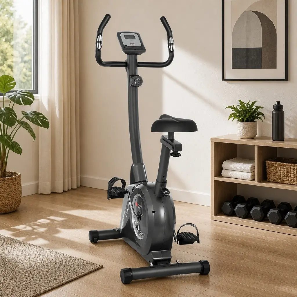 Exercise Bike Grey Adjustable Magnetic Resistance Home Gym Cardio Trainer