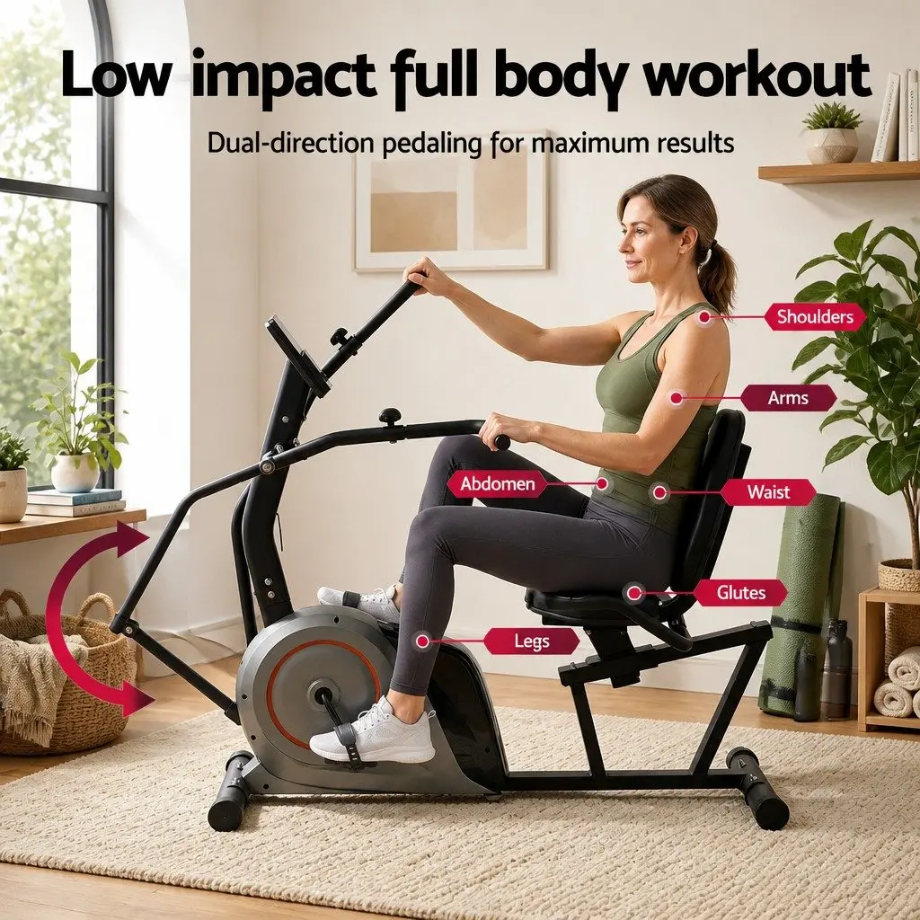 Recumbent Exercise Bike Black Magnetic Resistance Bluetooth Home Gym Fitness Cycling