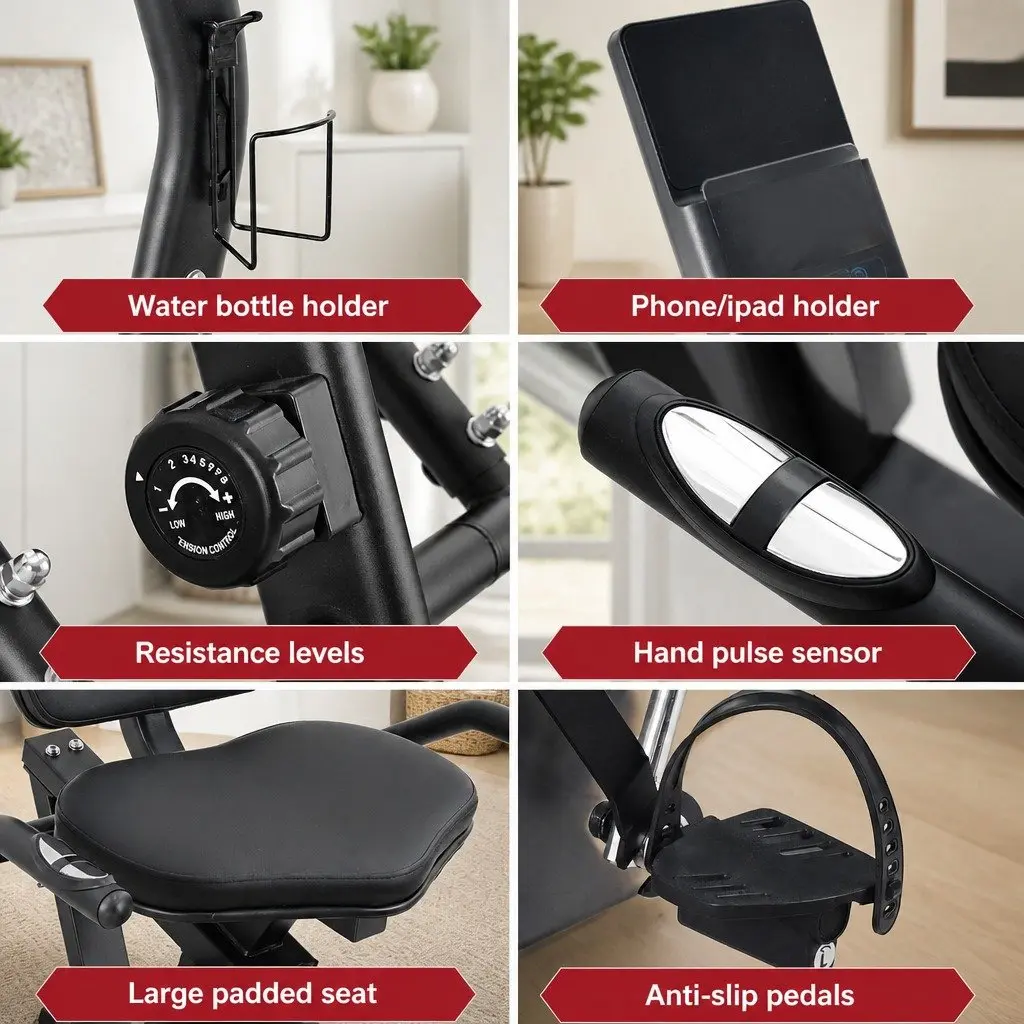 Recumbent Exercise Bike Black Magnetic Resistance Bluetooth Home Gym Fitness Cycling