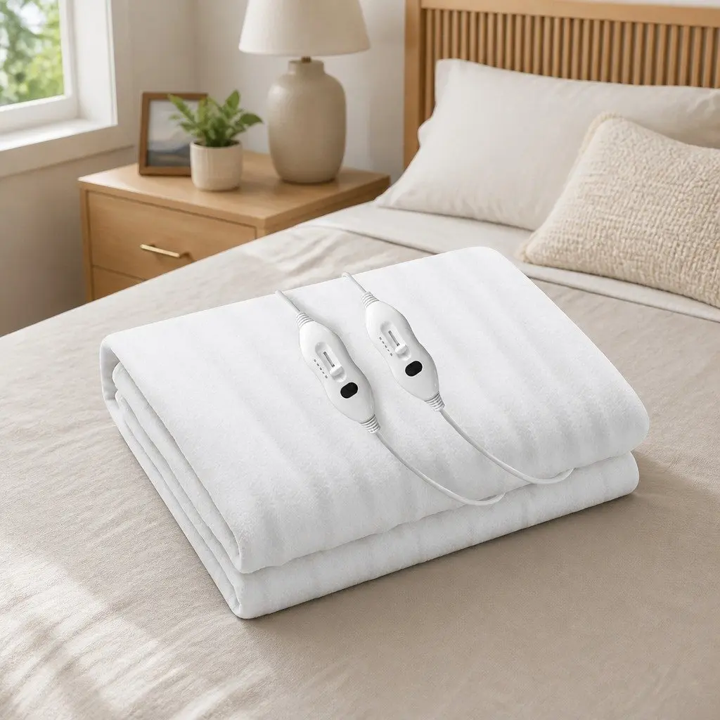 Queen Size Electric Blanket Fitted Polyester Heated Bed Throw Warm Sleep
