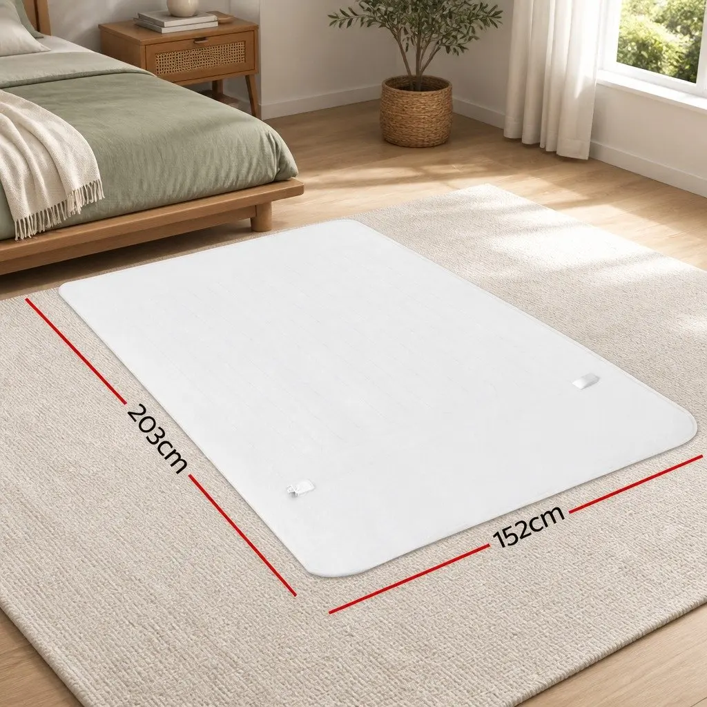 Queen Size Electric Blanket White Polyester Fitted Heated with Three Temperature Settings