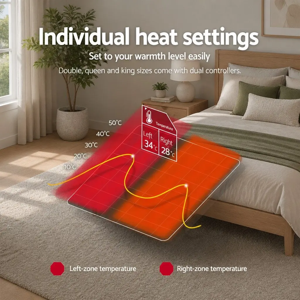 Queen Size Electric Blanket White Polyester Fitted Heated with Three Temperature Settings
