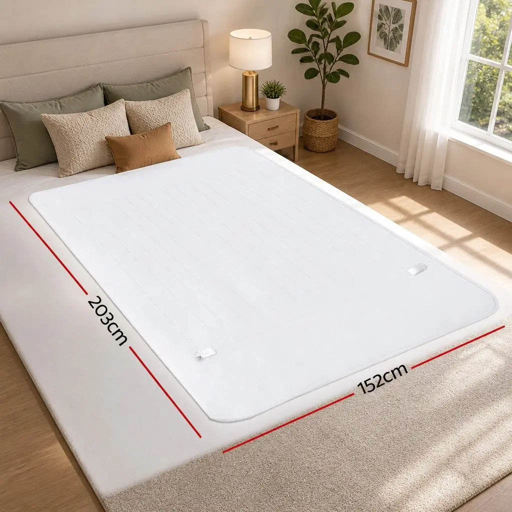 Queen Size Electric Blanket White Polyester Fitted Heated with Three Temperature Settings