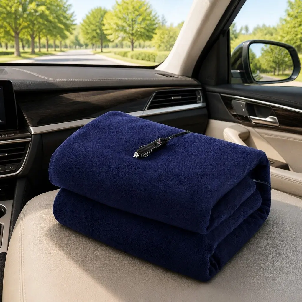 Electric Heated Blanket Navy Blue 150cm x 110cm 12V DC for Car Truck Travel Camping