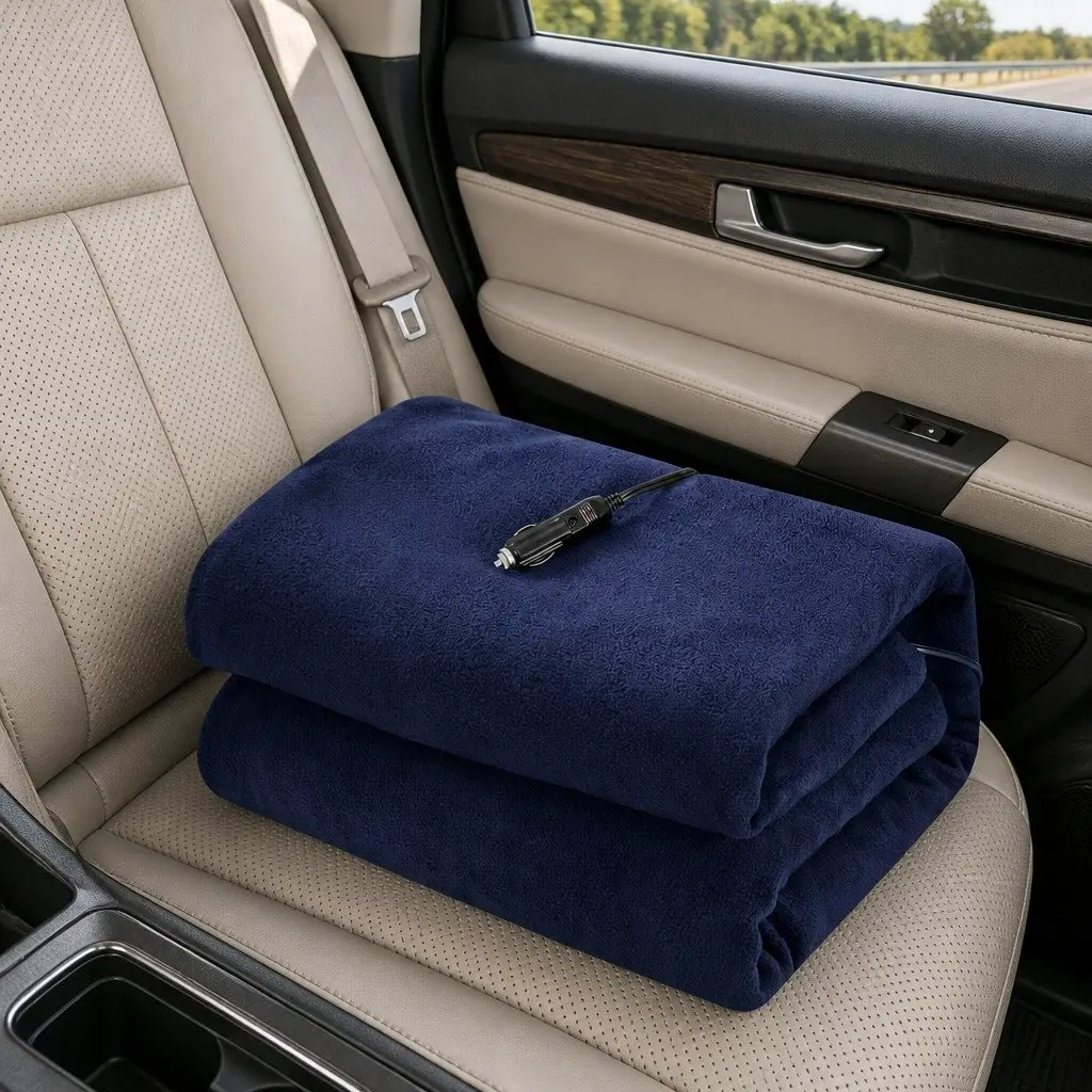 Electric Heated Blanket Navy Blue 150cm x 110cm 12V DC for Car Truck Travel Camping