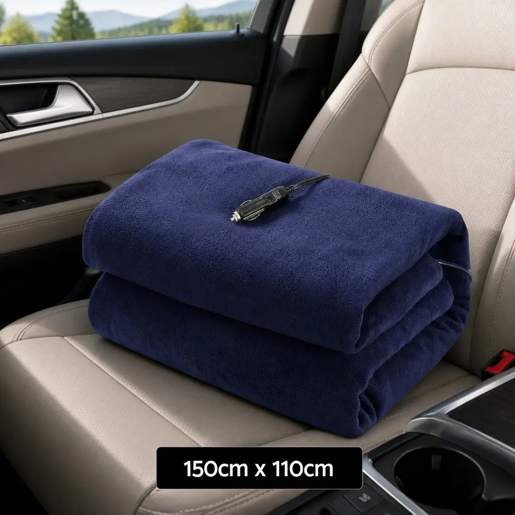 Electric Heated Blanket Navy Blue 150cm x 110cm 12V DC for Car Truck Travel Camping