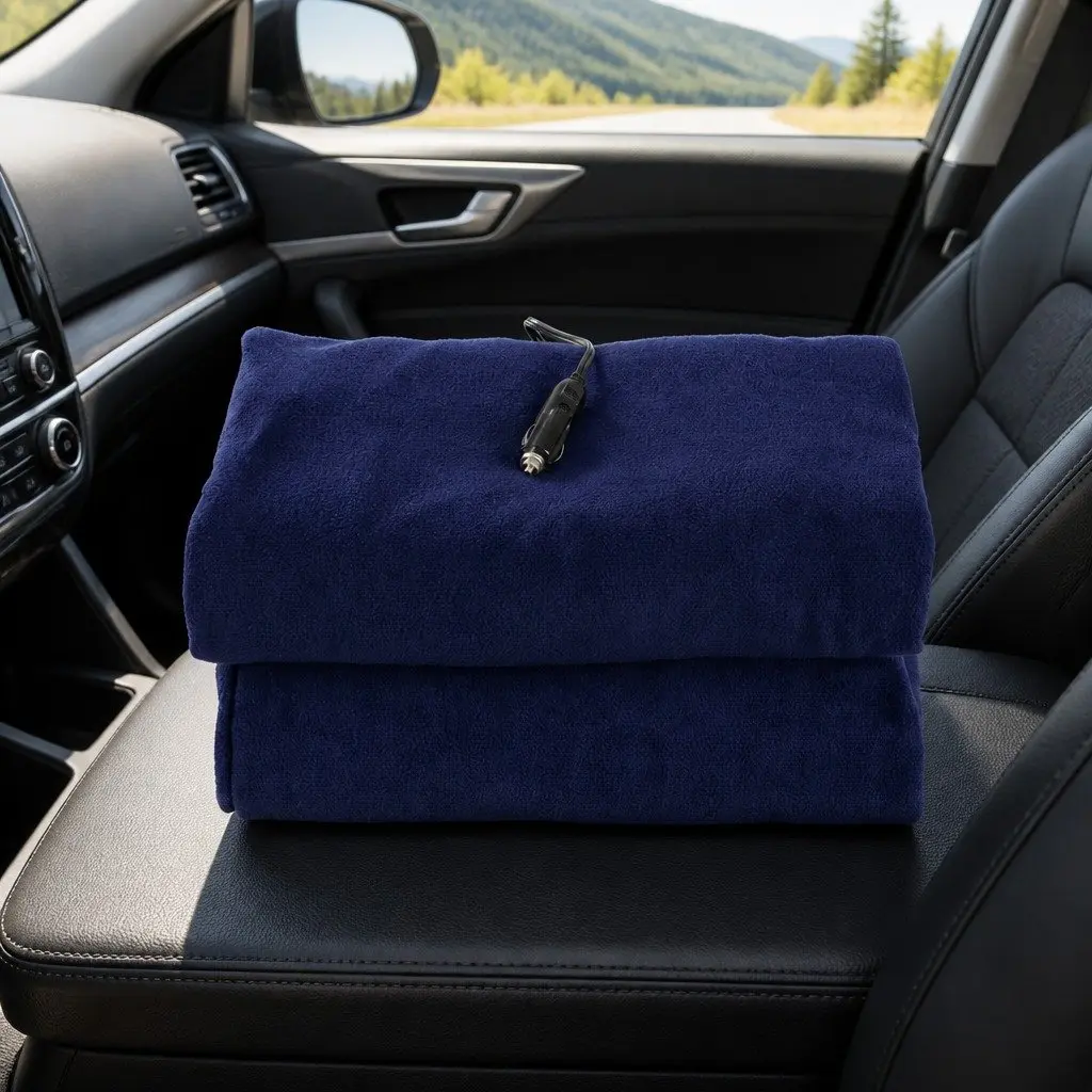 Electric Heated Blanket Navy Blue 150cm x 110cm 12V DC for Car Truck Travel Camping