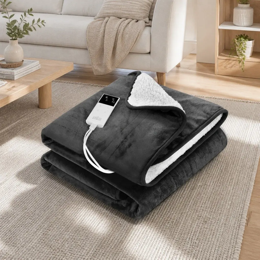Heated Electric Throw Rug Blanket Grey 160x130cm