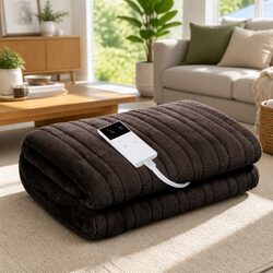 Electric Throw Blanket Chocolate Brown Coral Fleece Sofa Couch Bed Warm 160cm