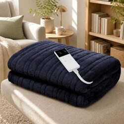 Heated Electric Throw Rug Fleece Blanket Charcoal Washable Sofa Couch Warm