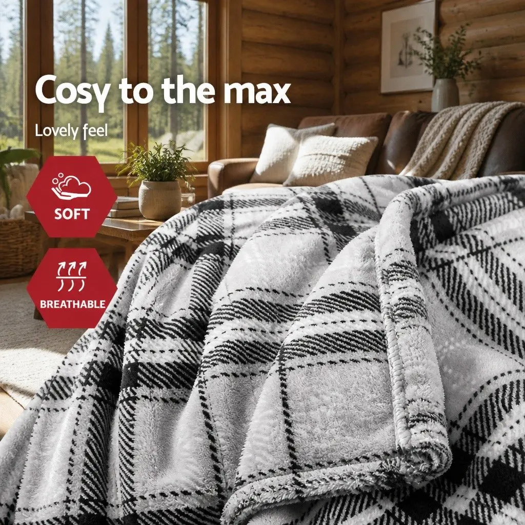 Electric Throw Blanket Grey White Flannel 160cm x 130cm Heated with Nine Heat Settings and Nine-Hour Timer Machine Washable