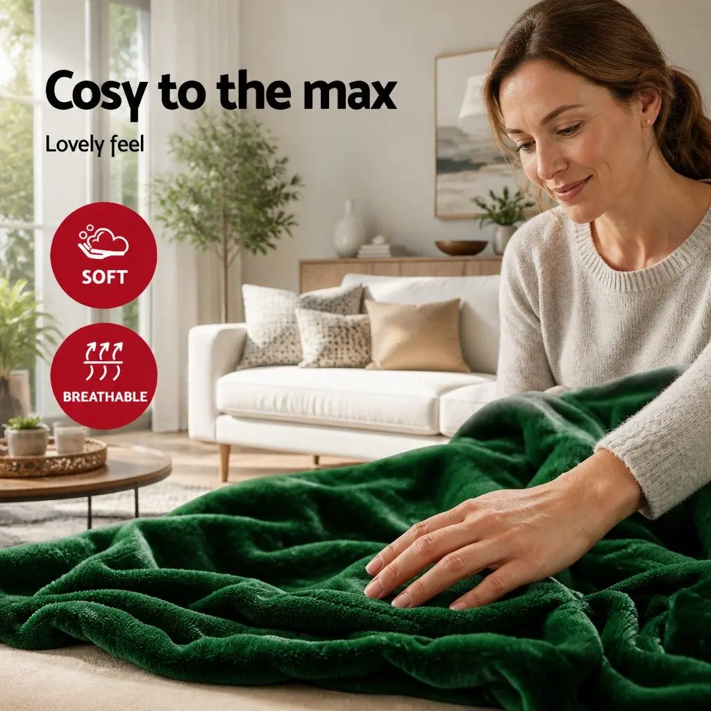 Electric Heated Throw Rug Green 160cm x 130cm 9 Heat Settings Timer Machine Washable Coral Fleece