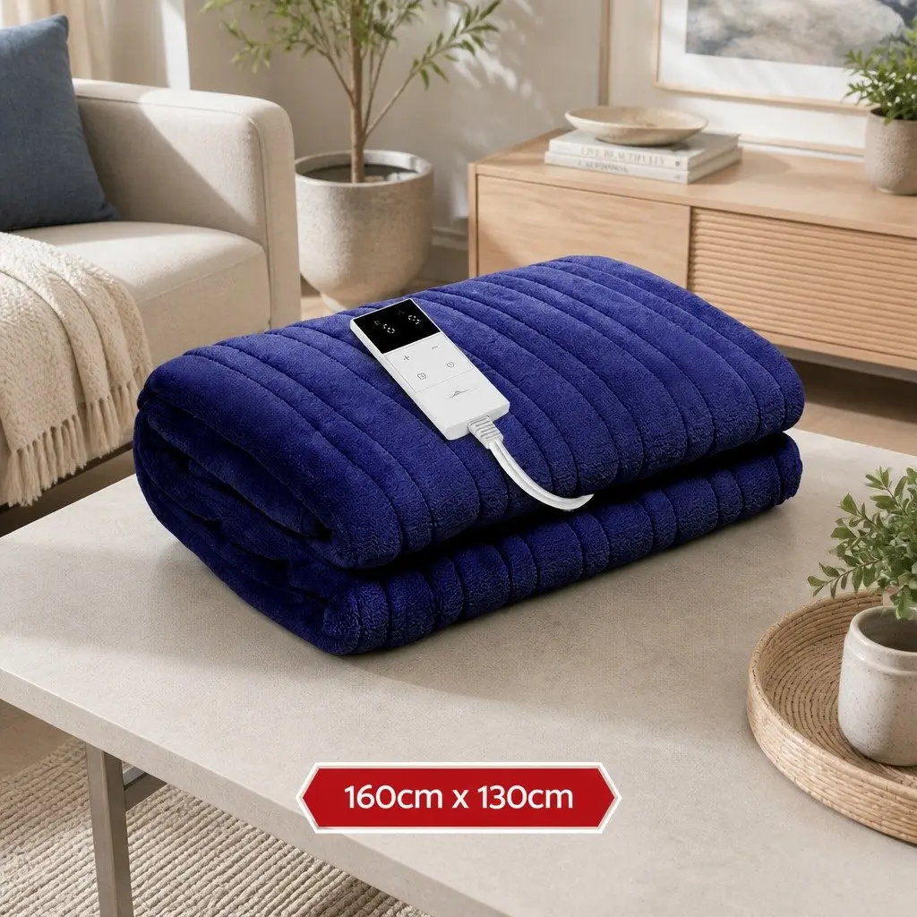 Electric Throw Blanket Navy Blue 160cm x 130cm Heated Fleece 9 Levels
