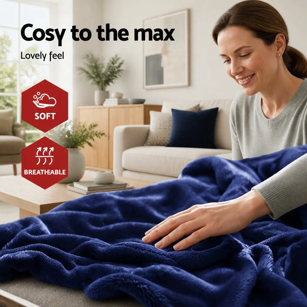 Electric Throw Blanket Navy Blue 160cm x 130cm Heated Fleece 9 Levels