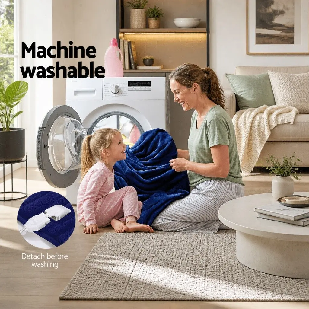 Electric Throw Blanket Navy Blue 160cm x 130cm Heated Fleece 9 Levels