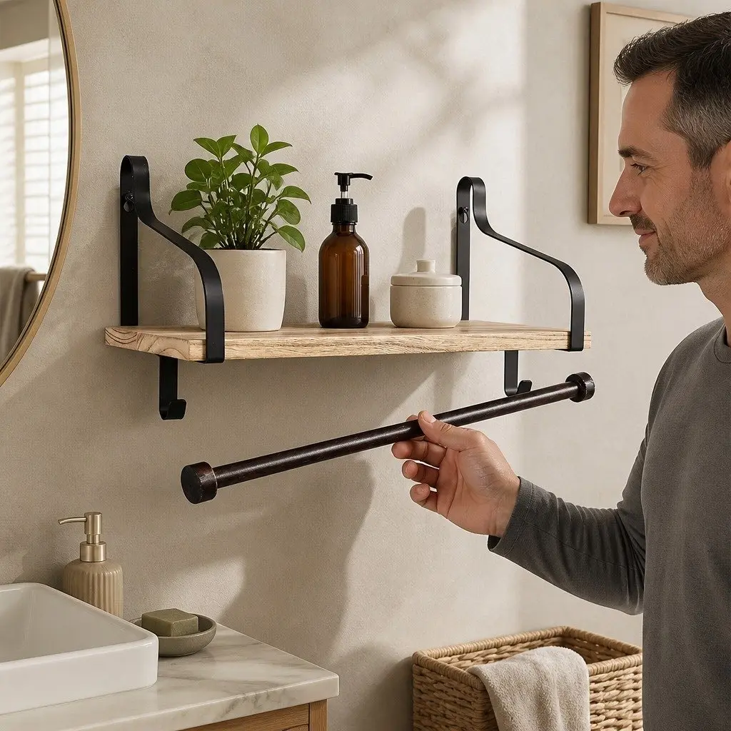 Floating Shelf Brackets Wall Mount Paulownia Wood Industrial Display Organizer