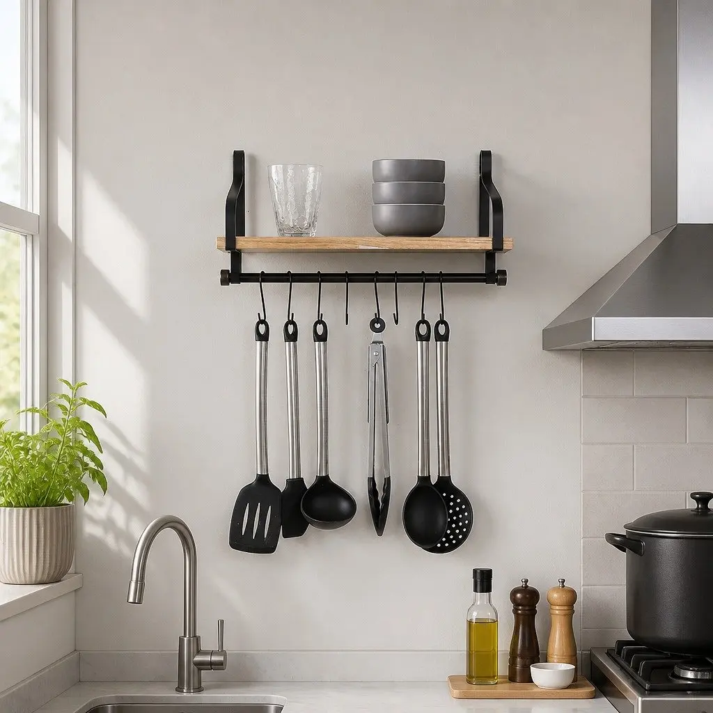 Floating Shelf Brackets Wall Mount Paulownia Wood Industrial Display Organizer