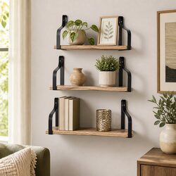 Floating Shelf Brackets Display Industrial Style Paulownia Wood Home Office