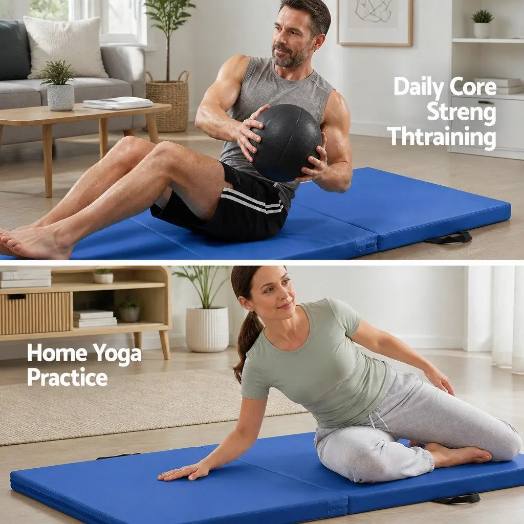 Gymnastics Mat Blue 180x60cm Portable 3 Fold Thick High Density Foam Exercise Surface