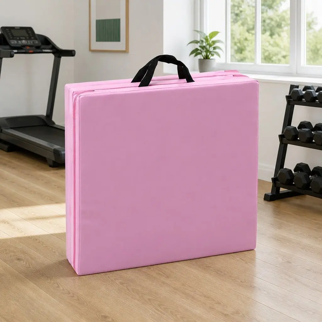 Gymnastics Mat Pink 180x60cm Folding Exercise Floor Mat 3 Fold Portable