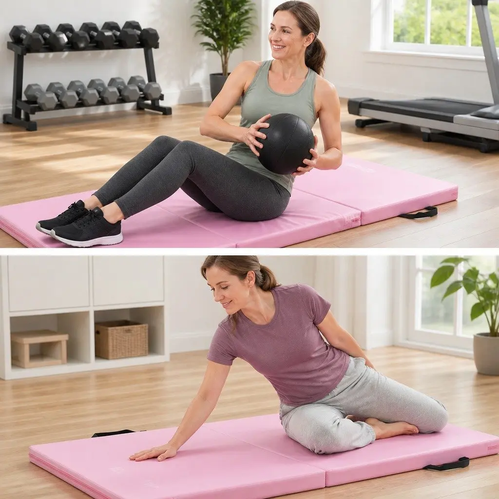 Gymnastics Mat Pink 180x60cm Folding Exercise Floor Mat 3 Fold Portable