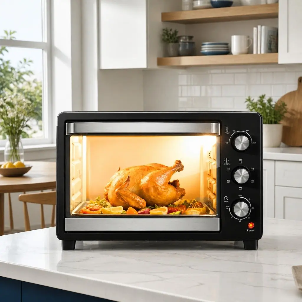30L Convection Oven Black Compact 1600W 6-Stage Function Temperature Control