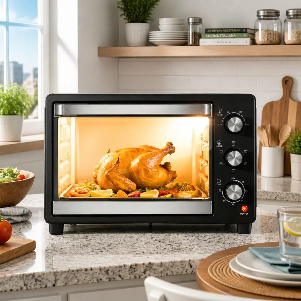 30L Convection Oven Black Compact 1600W 6-Stage Function Temperature Control