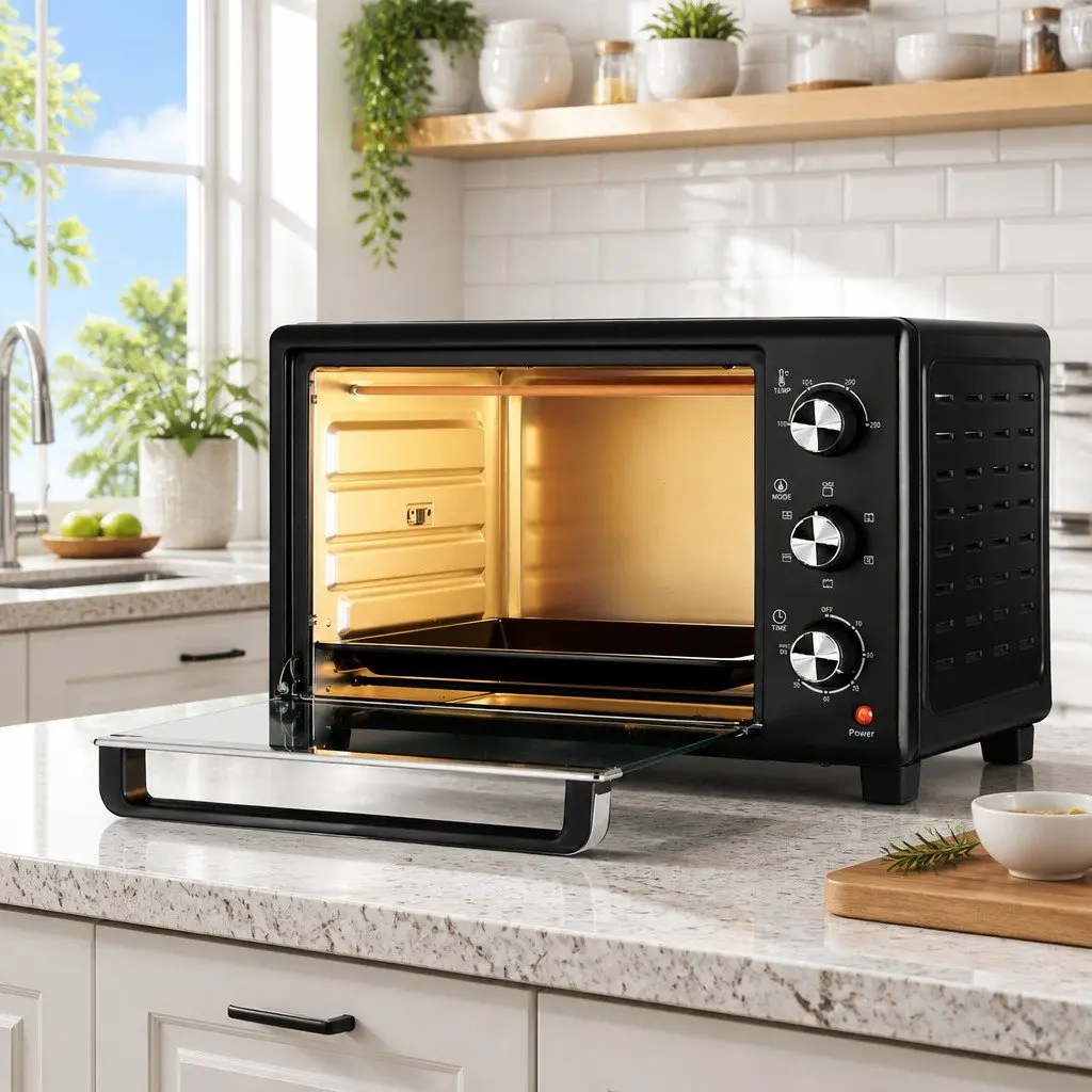30L Convection Oven Black Compact 1600W 6-Stage Function Temperature Control
