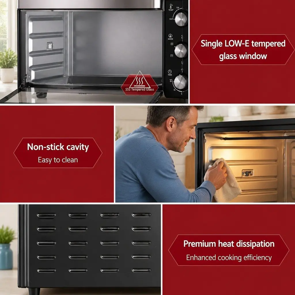 30L Convection Oven Black Compact 1600W 6-Stage Function Temperature Control