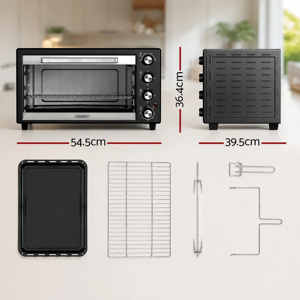 Convection Oven Black 45L Electric Rotisserie Bake Grill Portable Kitchen