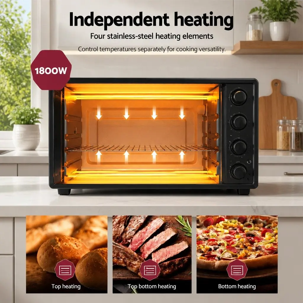 Convection Oven Black 45L Electric Rotisserie Bake Grill Portable Kitchen