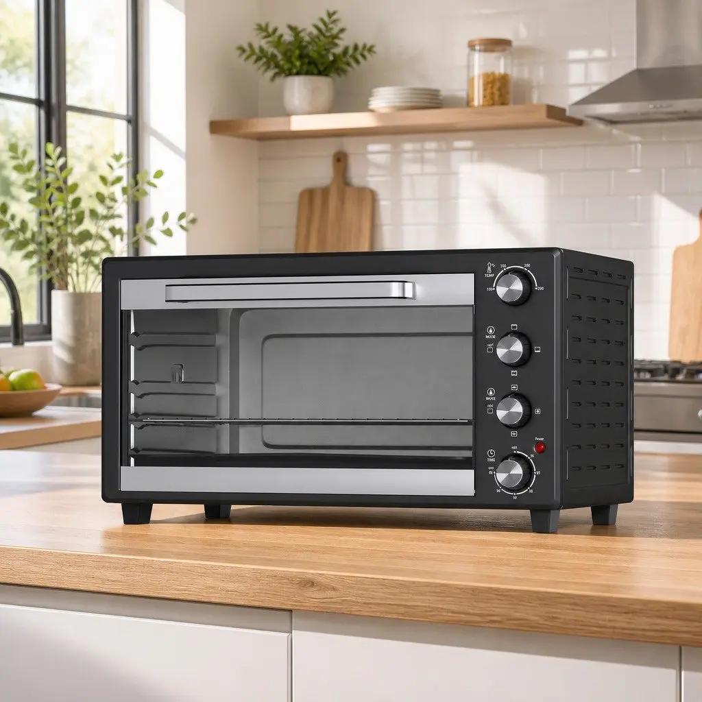60L Convection Oven Black Silver Portable Electric Fryer with Rotisserie Function and Temperature Control