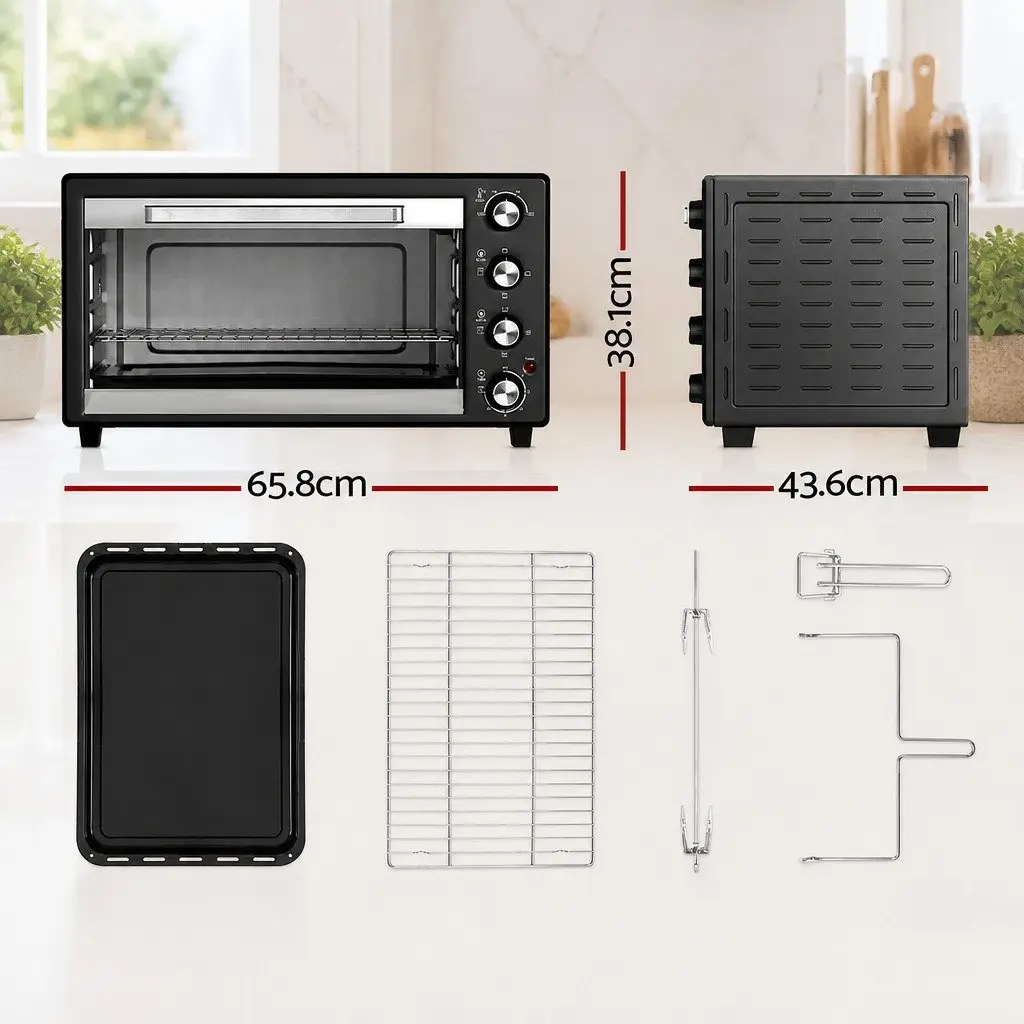 60L Convection Oven Black Silver Portable Electric Fryer with Rotisserie Function and Temperature Control