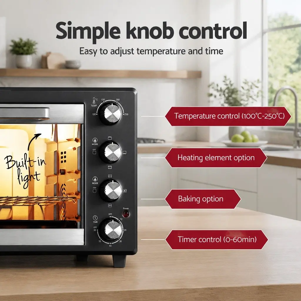 60L Convection Oven Black Silver Portable Electric Fryer with Rotisserie Function and Temperature Control
