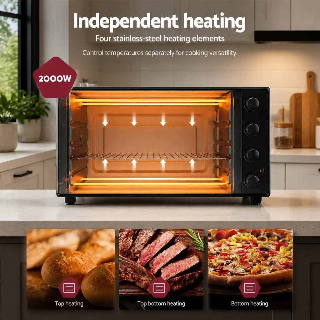 60L Convection Oven Black Silver Portable Electric Fryer with Rotisserie Function and Temperature Control
