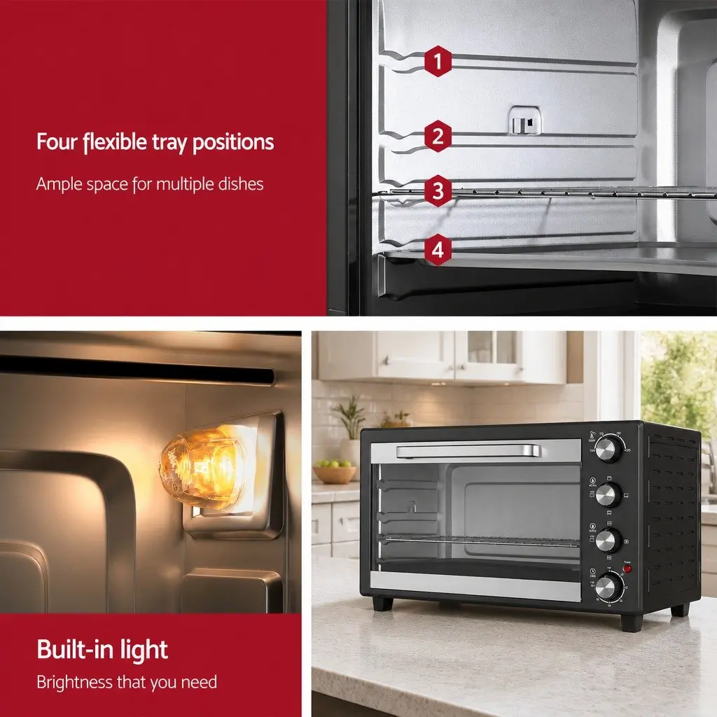 60L Convection Oven Black Silver Portable Electric Fryer with Rotisserie Function and Temperature Control