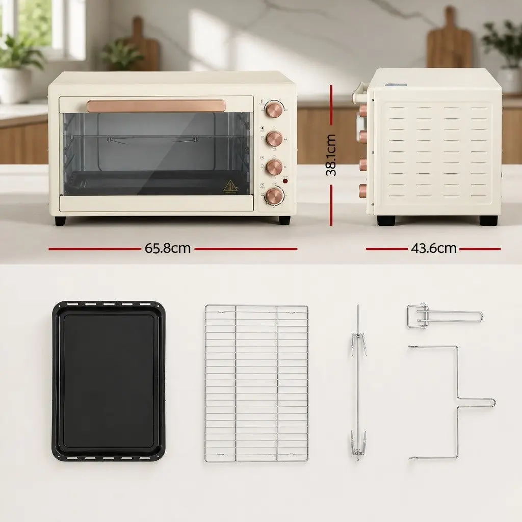 60L Convection Oven Cream Gold Portable Electric Rotisserie Bake Grill Roast