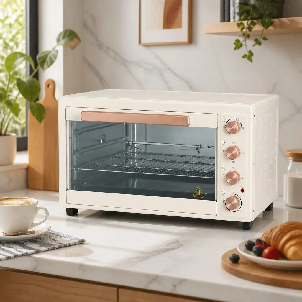 60L Convection Oven Cream Gold Portable Electric Rotisserie Bake Grill Roast