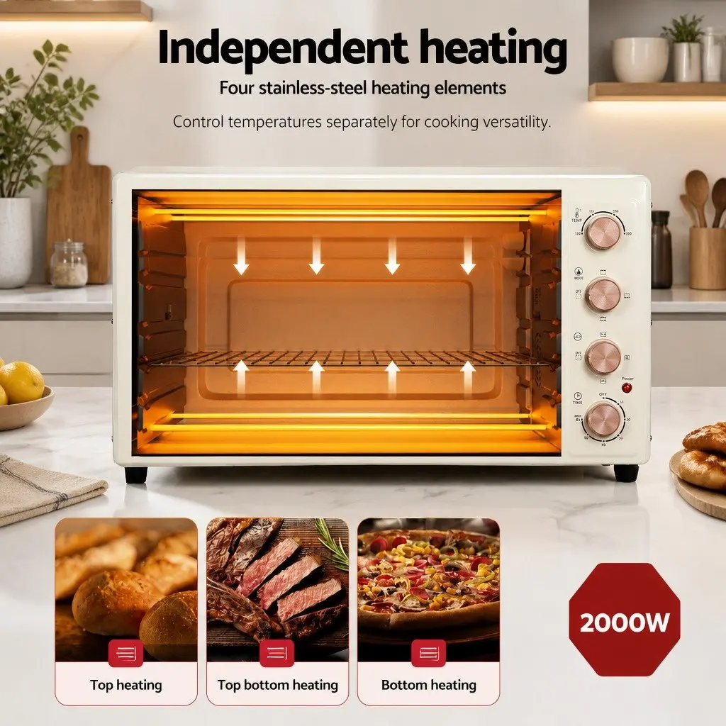 60L Convection Oven Cream Gold Portable Electric Rotisserie Bake Grill Roast