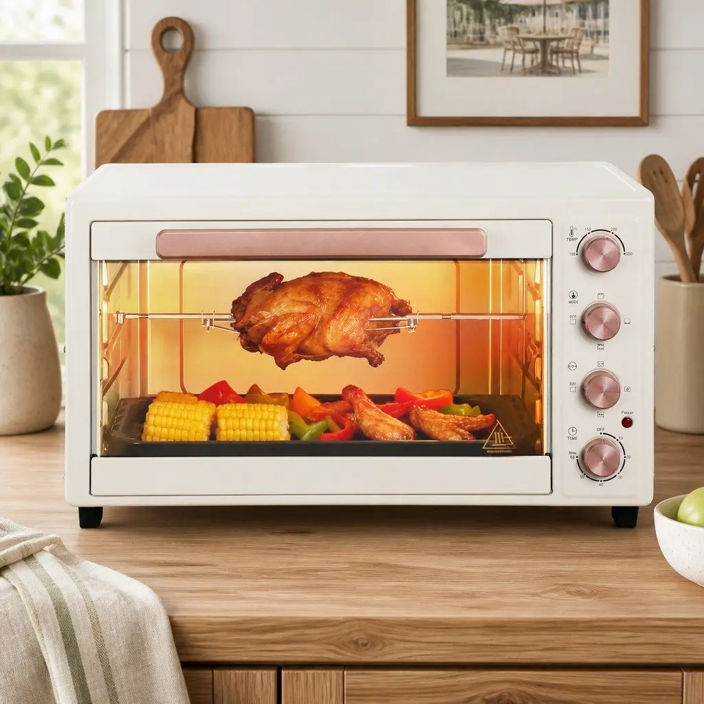 60L Convection Oven Cream Gold Portable Electric Rotisserie Bake Grill Roast