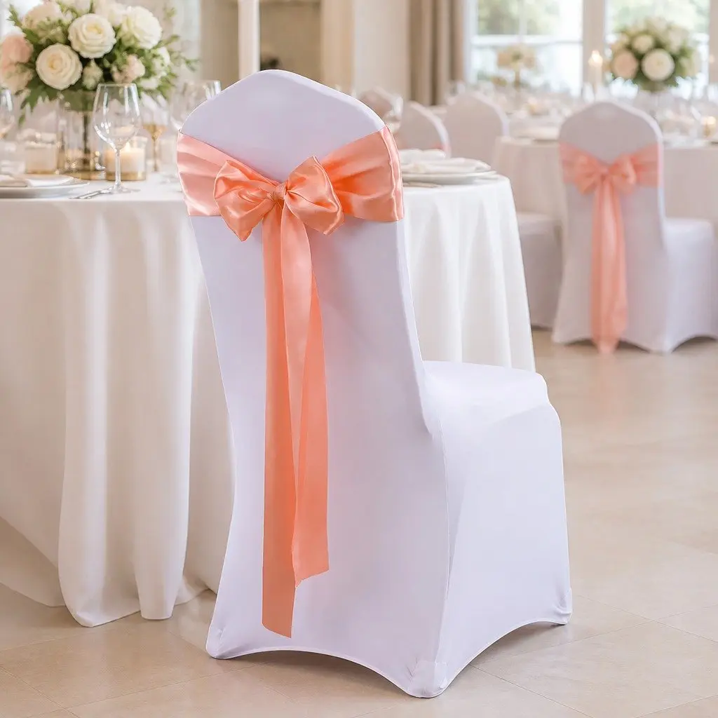 Satin Fabric Chair Sashes Coral 20 Piece Event Decoration Ties Bows