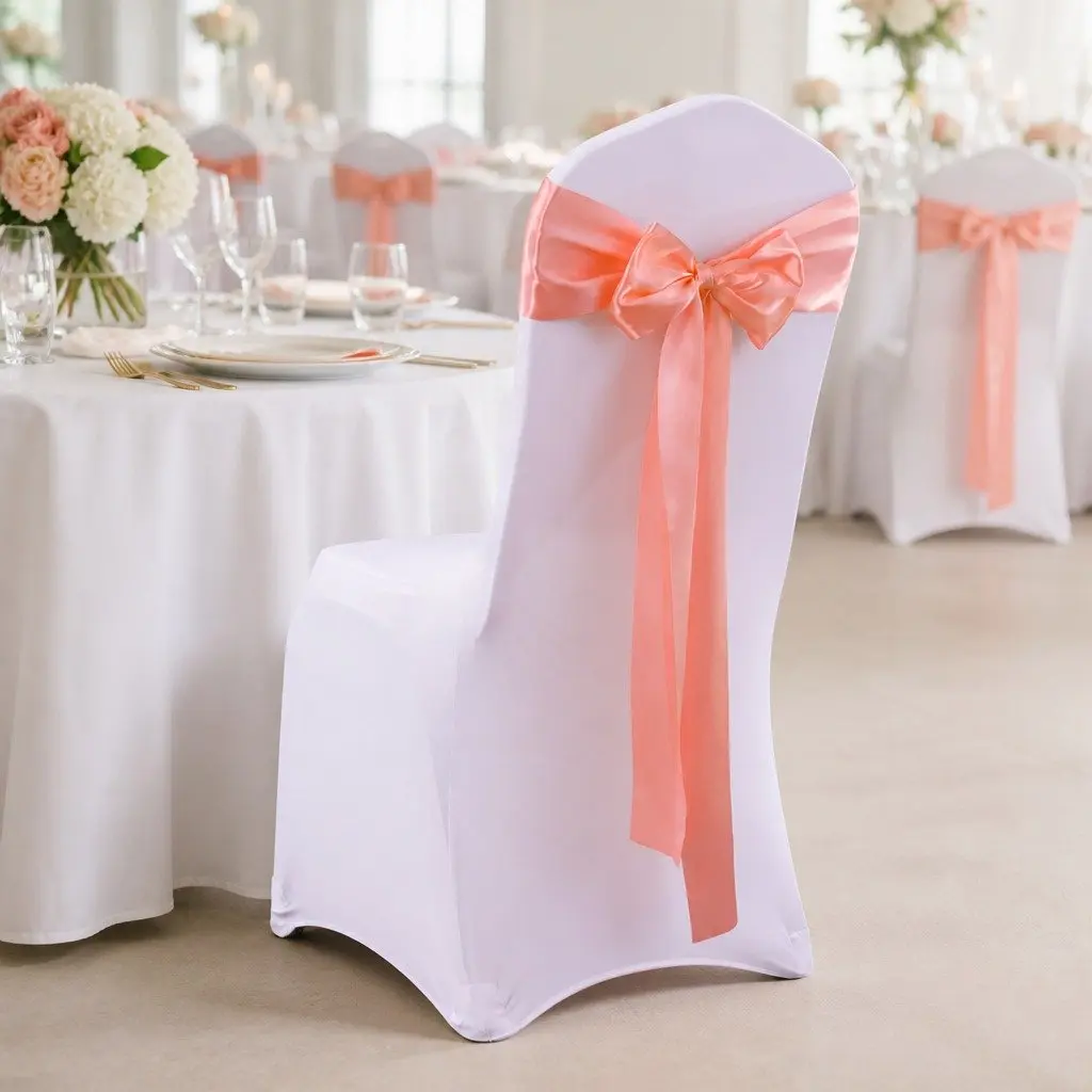 Satin Fabric Chair Sashes Coral 20 Piece Event Decoration Ties Bows