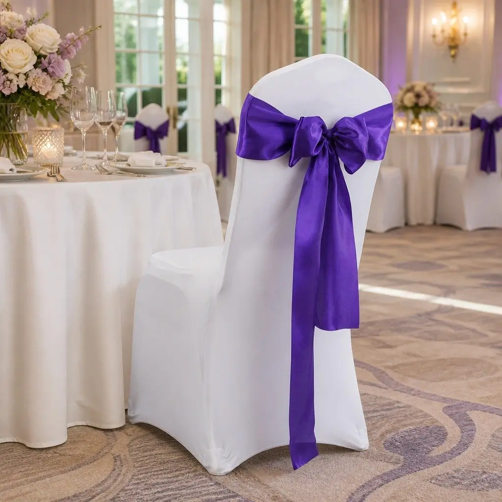 Satin Chair Sashes Table Runner Eggplant 20 Piece Stain Resistant Machine Washable Reusable
