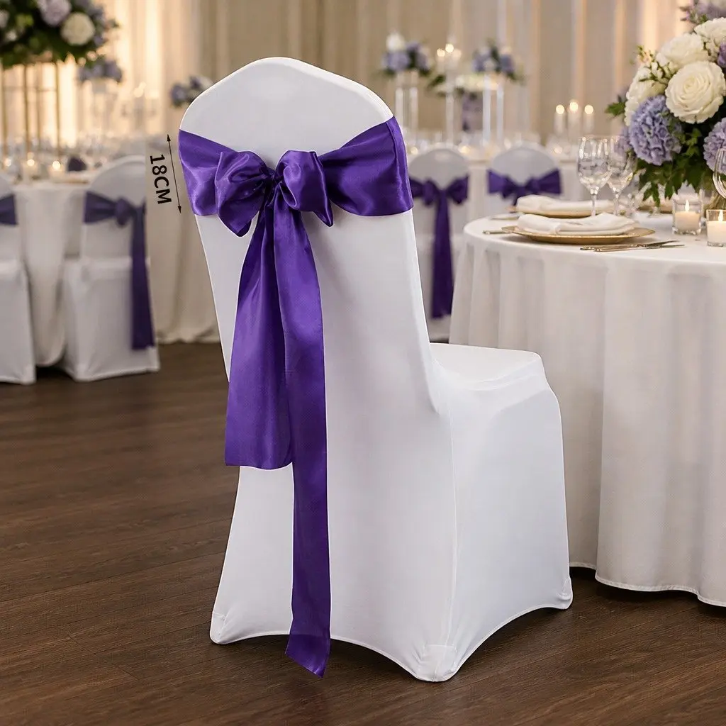 Satin Chair Sashes Table Runner Eggplant 20 Piece Stain Resistant Machine Washable Reusable
