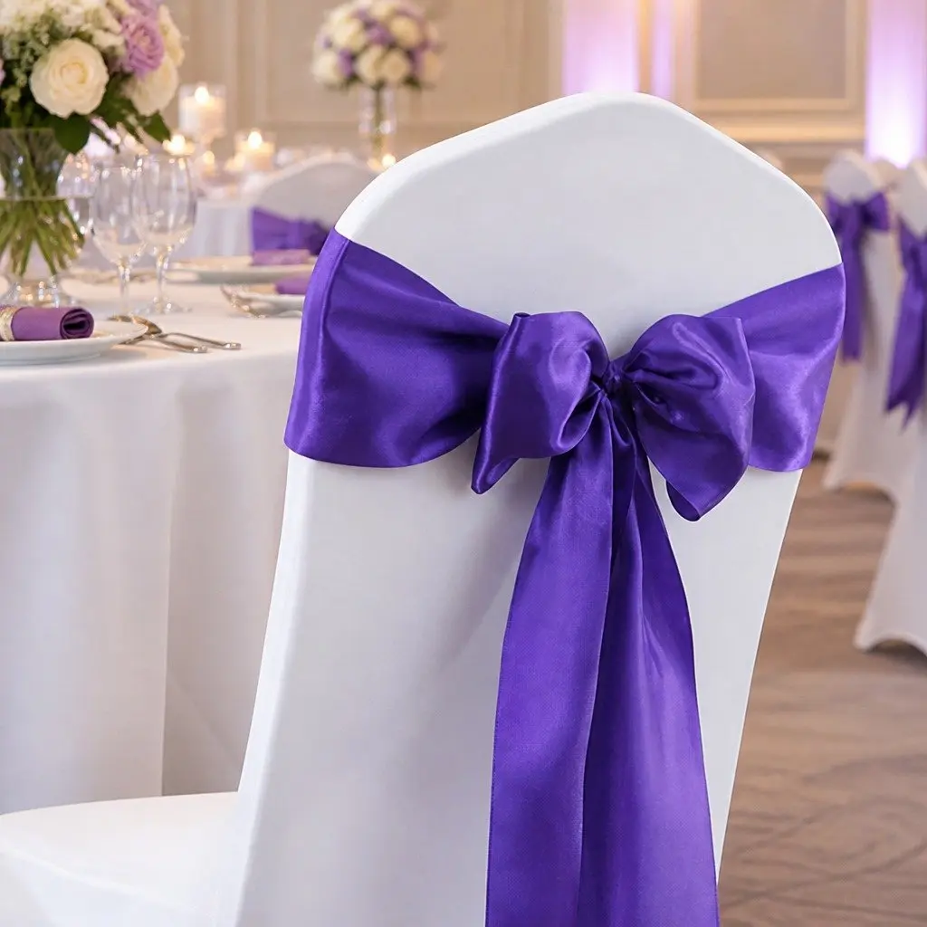 Satin Chair Sashes Table Runner Eggplant 20 Piece Stain Resistant Machine Washable Reusable