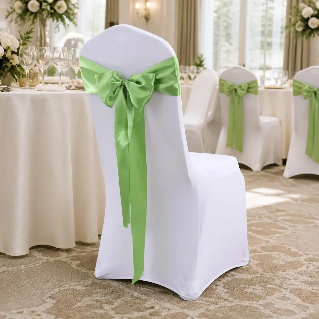 20 Piece Grass Green Satin Fabric Chair Sashes for Weddings Parties Banquets